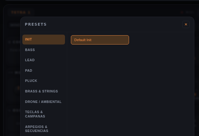 Modal de presets organizados por categoría