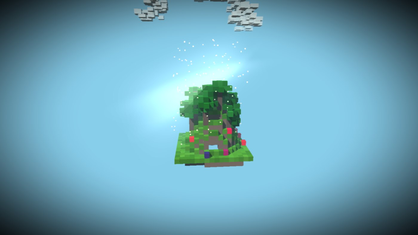 Chunk de bioma bosque en //RELAXTHECHUNK, de día, con partículas de polen flotando en el aire