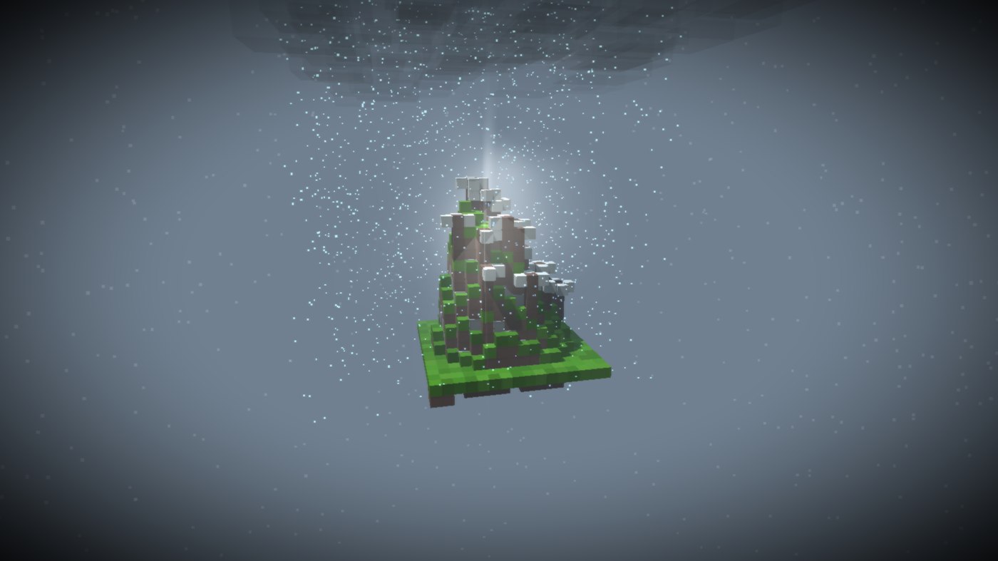 Chunk de bioma taiga nevada en //RELAXTHECHUNK con lluvia visual activada y el ambiente sonoro ajustado a ranitas
